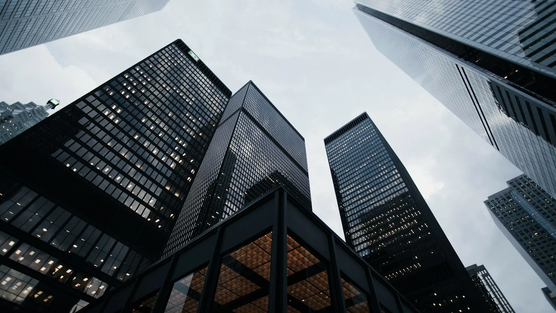 Edificios de oficinas de vidrio vistos desde abajo